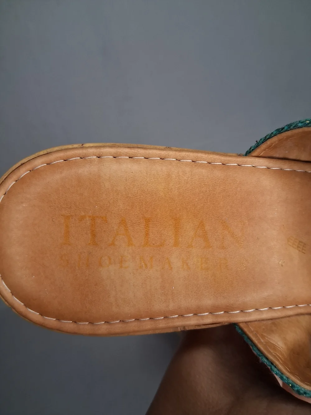 Italian Shoemakers Teal Beaded Cork Wedge Sandals Size 9 Boho Slide Heels
